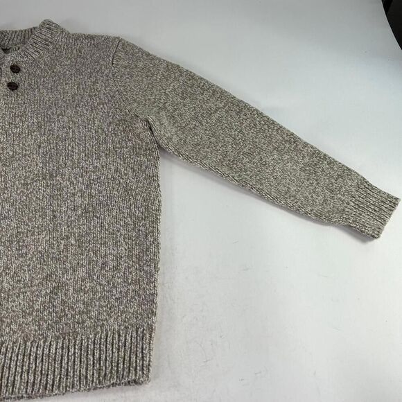 L.L. Bean Mens Lambs Wool Pullover Sweater Siz M Tall 1/4 Button Mock Neck Brown - Picture 5 of 15